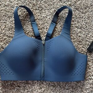 Navy Zip-Front Sports Bra